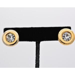 KJL for Avon Vintage Stud Earrings Post Round Rhinestone Crystal Signed BinAI